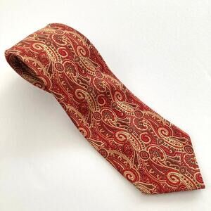 Vintage Adolfo 100% Silk Red & Gold Paisley Brocade Wide Tie Retro Western